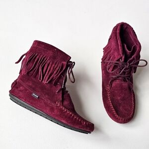 Atlanta Mocassin Kids Burgundy Suede Fringe Moccasin Boots EU 33 Portugal